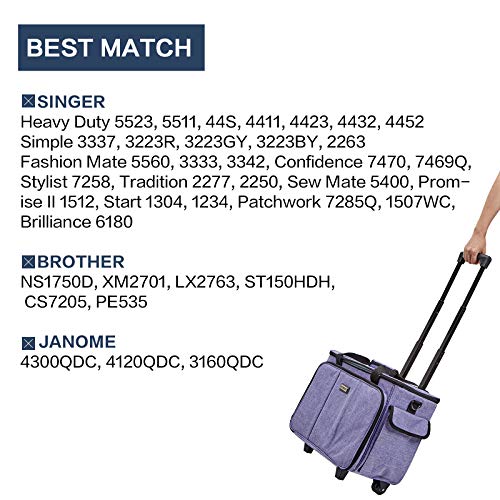 HOMEST Deluxe Sewing Machine Case with Wheels, Rolling Trolley Tote - color: Purple, size: Sewing Machine Bag Style W
