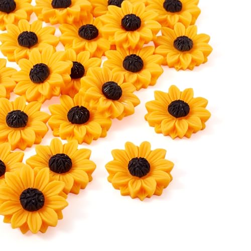 Beadthoven 20Pcs 30mm Flatback Resin Sunflower Cabochons Undrilled Floral Cameo Charms for Jewelry Embellishment Scrapbooking Supplies - color: 0Sunflower-Orange#29mm