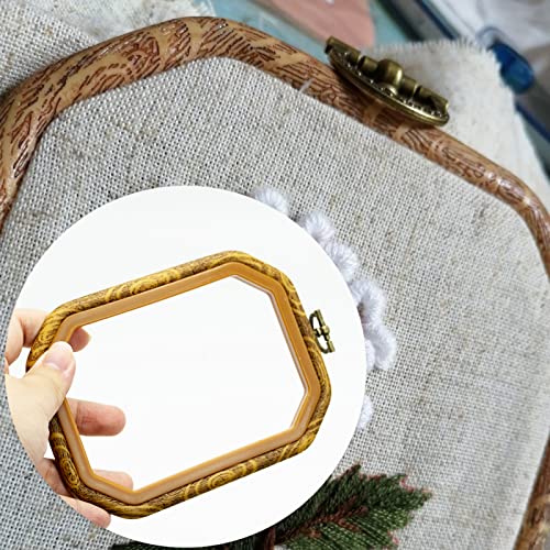 2 Sizes Imitated Wood Rectangle Round Embroidery Hoop Set Plastic Circle Cross Stitch Hoop Rings for DIY Craft Sewing,Including 16pcs Gold Eye Sewing Needles - style: 2 pcs square sizes