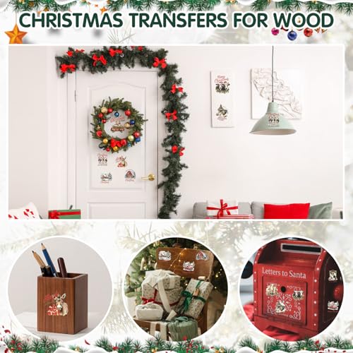 ZMRU 24 Sheets Vintage Christmas Rub On Transfers for Crafts, Rub On Transfers Christmas for Wood，Furniture Decals, Glass, Porcelain, Leather, Canvas, Fabric Projects,3 * 3inch(Farm Christmas) - color: Cottage farm Christmas