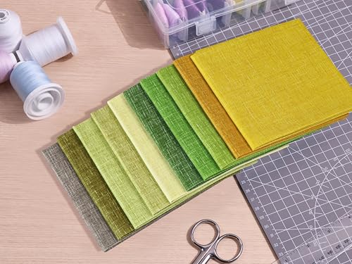 Craftido - 11 Options Solids with Tweed Tonals - Assorted Color Cotton Quilting Fabric Bundles 10pcs Fat Quarters 18"x21" - Medium Weight 5.2oz - for Quilting, Sewing and Crafts – Grasslands - color: Grasslands