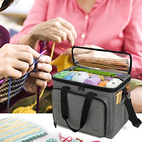 Teamoy Knitting Bag, Yarn Storage Organizer Crochet Bag Tote, Gray - color: Gray