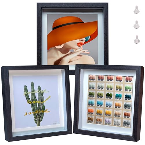 8x8 Shadow Box Frame Black Shadow Box Display Case 3 Pack Wooden Picture Frame Glass Surface Internal Depth 0.6 inch for Wall Or Tabletop - color: Black, size: 8x8 inch