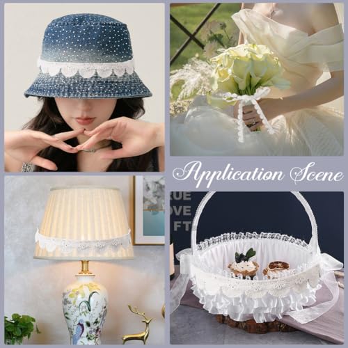 1 Inch White Cotton Lace Roll Ribbon Crochet Eyelet Embroidery Applique Trim Shell Embroidered Scalloped Edge Trimming Bulk for Sewing Making Crafts Dresses Clothes Wedding Home Decor DIY
