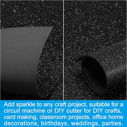 PATIKIL Black Shiny EVA Glitter Foam Sheet 11.8 x 7.9 Inch 2mm Thick Sparkle EVA Glitter Felt for Crafts DIY Project, 5 Pcs - color: Black