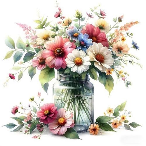TCDZMYGS Stamped Cross Stitch Kits for Beginners,Vase Flowers 14x14in - color: cross stitch-0905-2