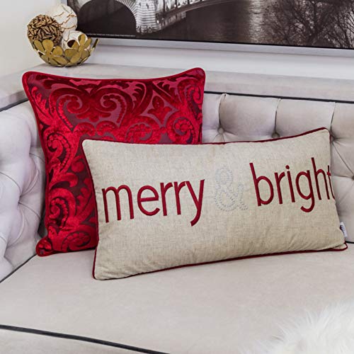 Embroidery Velvet Throw Pillow Cover, Merry Christmas Series (Natural) - color: Natural