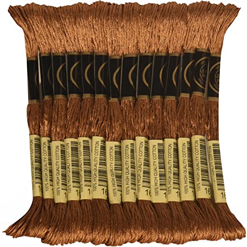 LE PAON Embroidery Floss, 14-Pack Six Strands 100% Long Staple Cotton Embroidery Thread, 8.7-Yard，Color Number：167, Very Dark Yellow Beige - color: 167