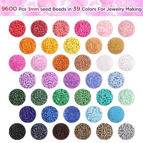 3mm Seed Beads for Jewelry Making, 39 Colors Small Beads for Bracelets - color: Multicolor, size: 3mm