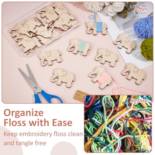 BENECREAT 20Pcs Wooden Animals Floss Bobbins, Elephant Shaped Cross Stitch Bobbin Embroidery Thread Cards Winding Plate for DIY Sewing Storage Tool, 2.3x1.8Inch - size: 2.3*1.8*0.13 Inch
