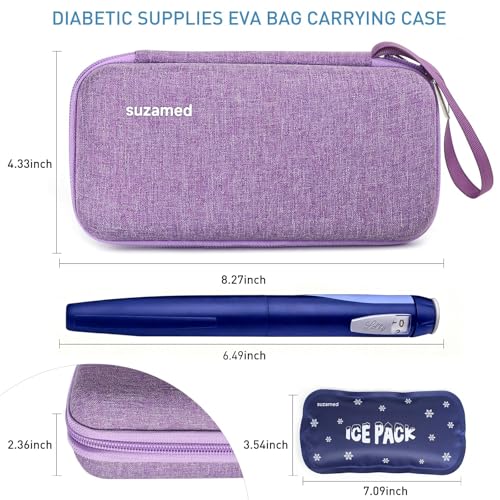 suzamed Insulin Cooler Travel Case, 2x150g Ice Pack TSA Approved, Purple - color: Purple