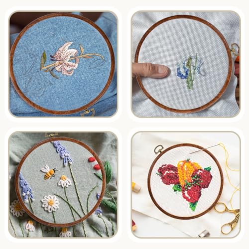 15Pcs 6 Inch Round Embroidery Hoops Frame, Circle Display Cross Stitch Hoop Frame Imitated Wood Embroidery Frames for Art Craft Handy Sewing Decoration