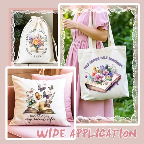 Dazoratix Book Lover Transfer Stickers - 20 Sheets Flower Iron on Transfers Heat Ready to Press Patches for T-Shirts Women Clothing Decals DIY Crafts Clothes Hat Pillow Backbpack Decorations Appliques - style: Book Lover-20PCs