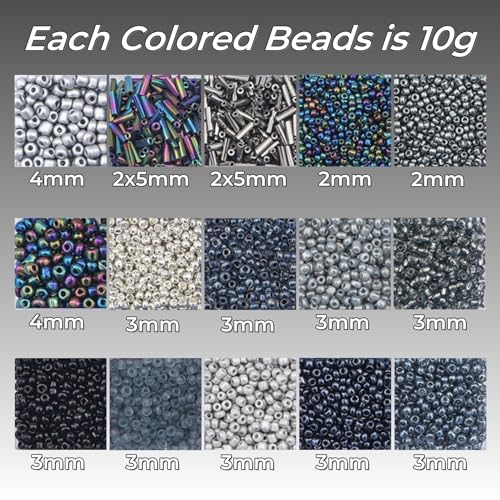 15 Color Glass Seed Tube Bugle Beads Bracelet Jewelry Making Kit,Black - color: black
