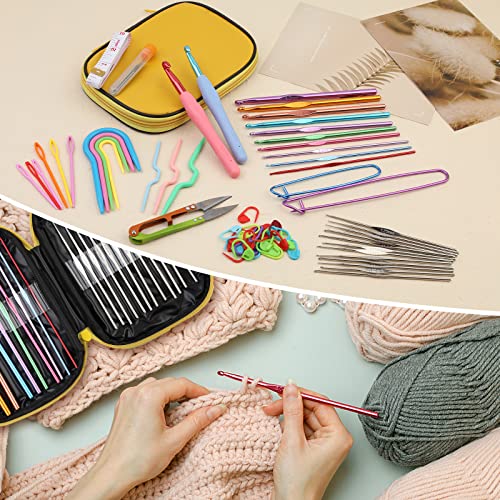 IMZAY Crochet Hooks Set, 66Pack Crochet Needles Set Ergonomic Crochet Hooks - color: Yellow, size: 66 Pcs