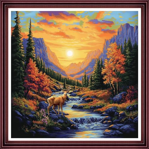 Funchey Counted Cross Stitch Kits for Adults Needlepoint Kits Unprinted Cross Stitching Embroidery Kit 11CT Cross Stitch Supplies-Rural Scenery 18x18 inch - color: ArtsKits11