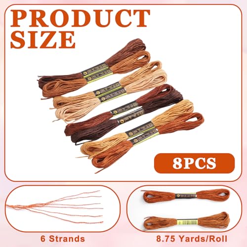 8 PCS Brown Embroidery Floss Thread Variegated Floss Friendship Bracelet String Threads Bulk Embroidery Thread Flosses Cross Stitch Threads for Jewelry Making Sewing Bracelet Stitching Knitting Craft