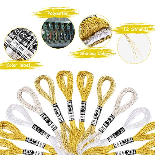 WILLBOND 24 Skeins Metallic Embroidery Floss - Glitter Embroidery Threads for Cross Stitch Crafts Friendship Bracelets(Multiple Color) - color: Multiple Color