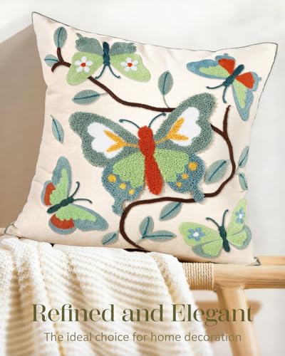 Embroidered Throw Pillow Cover 18x18 Inch, Branch Butterfly - color: Branch-butterfly, size: 18" x 18" (Pack of 1)