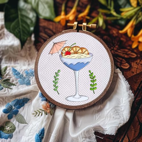 BENECREAT 4Sheets 81Pcs Cocktails Water Soluble Embroidery,11.7x8.3inch Wine Bottles and Lemon Stick and Stitch Embroidery Paper Stabilizer Hand Sewing for Shirts, Coats, Bags - color: Cocktails