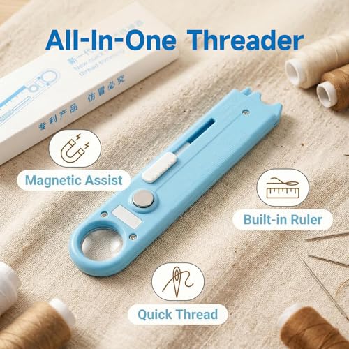 Sewing Machine Automatic Needle Threader with Seam Ripper Ruler Scale - color: blue