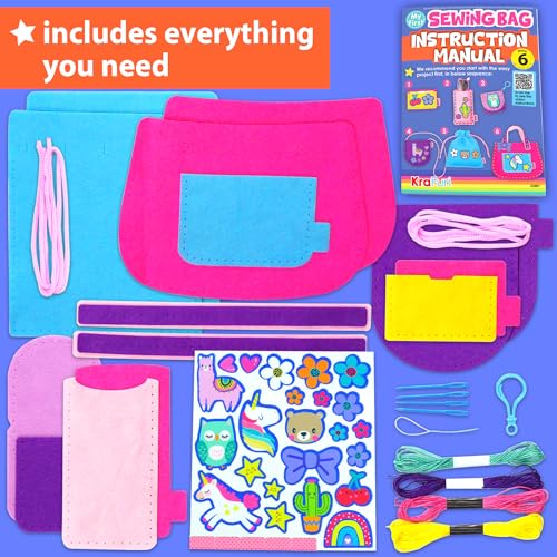 KRAFUN Sewing Bag Kit for Beginner Kids - 6 Animal Themed Projects Age 6+