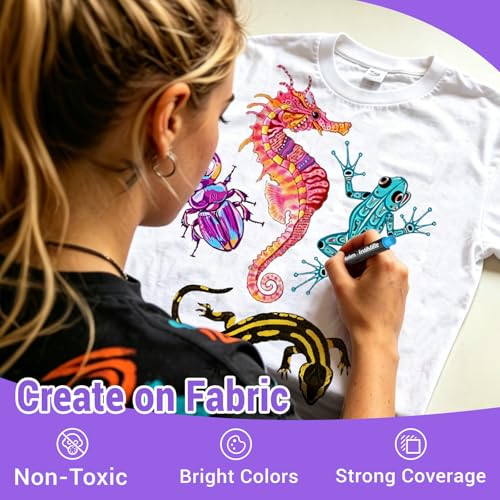 KERIFI Dual Tip Fabric Markers Permanent for Clothes, 20 Colors Fabric Decorating Paint Pens for Kids, T-Shirt Shoe Markers for Sneakers Clothing Canvas Textile Bibs Coloring Book (Chisel & Fine Tip)