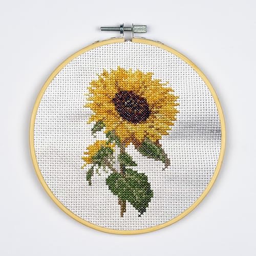 DUTCH STITCH BROTHERS - Sunflower Counted Cross Stitch 6" Hoop and Pattern Included - Cross Stitching Kits for Adults Advanced and Beginners - color: DSB039 Aida