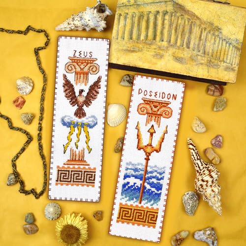 Povitrulya Cross Stitch Bookmark Kit Zeus – Counted DIY Embroidery Set for Adults & Beginners, Ancient Greek Mythology God of Thunder and Sky Needlework Gift - color: Zeus