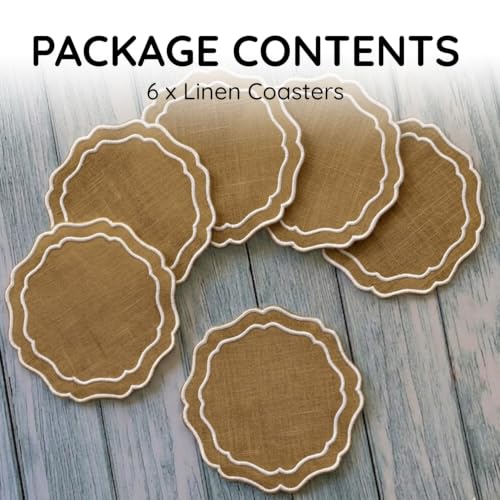 Linen Coasters for Drinks, Set of 6, 6 inch, Curry - color: 1276 - Curry, size: 6 inches