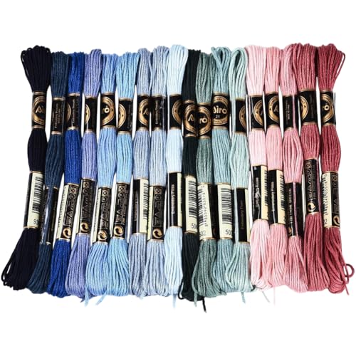 18 Skeins 157.5 Yards 6 Ply Variegated Cross Stitch Floss Colorful Friendship Bracelet String Gradient Polyester Embroidery Threads Bulk for Sewing Making Jewelry Needlecraft Knitting DIY - color: Steel Blue