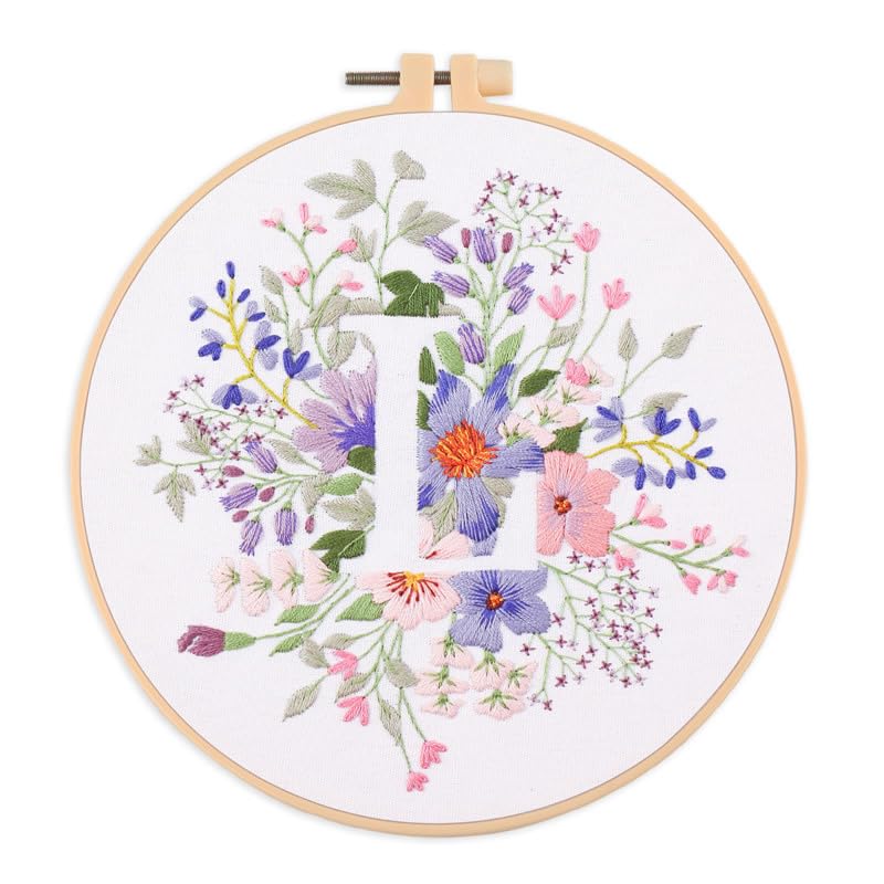 Amiiba Embroidery Starter Kit with Letter L Pattern, DIY Full Range Stamped Embroidery Cross Stitch Kits for Beginners Adults (Letter L) - color: Letter L