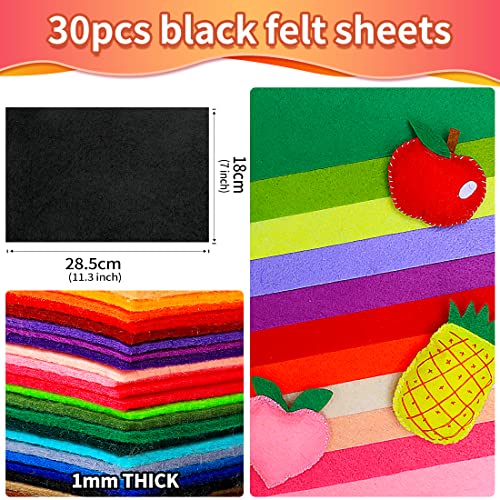 IOOLEEM Black Felt Sheets, 30pcs Pre-Cut 7"x11.3" (Close to A4 Size) for Crafts, Sewing - color: Black, size: Plain 7x11.3 inches (18x28.5cm)