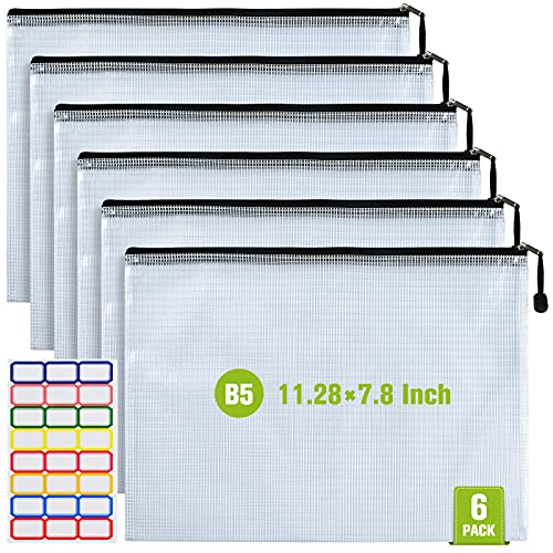 6PCS Mesh Zipper Pouch Bags: B5 Clear Zipper Pouches for Classroom, Black - color: Black, size: B5 (11.26×7.9 inch)