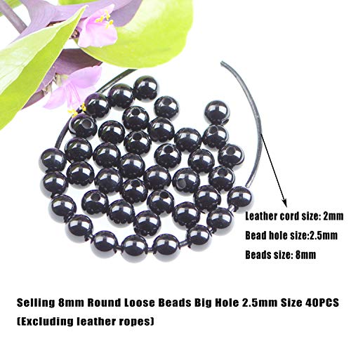 AD Beads Natural Gemstone 8mm Round Loose Beads Big Hole 2.5mm Sized 40pcs (Black Onyx) - color: Black Onyx