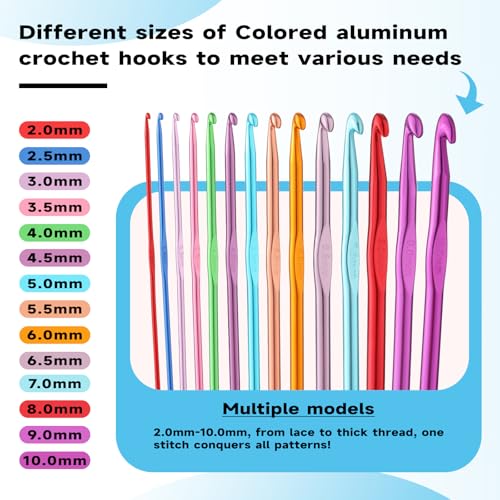 Mayboos 35 Pcs Crochet Hooks Set, Colorful Metal Crochet Hooks 2.0mm~10.0mm - size: 35 Pack