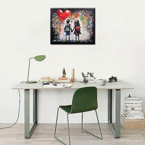 Banksy Two Little Playmates Oil Painting Street Graffiti Art Paint by Number Kits 16 x 20in Canvas DIY Oil Painting for Kids Adults with Brushes and Acrylic Paint Thankful Grateful Blessed Home Decor - color: Banksy-03, size: 16''Wx20''H(DIY Frame)