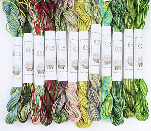 KCS Big skeins of 25 Meters Size 25 Color Variegated Cross Stitch Stranded Threads,12 skeins,06 - color: 12skeins06, size: 12 skeins