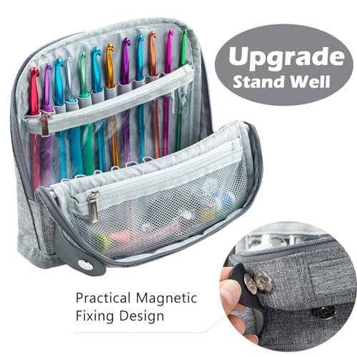 Crochet Hook Case, Stand-Up Crochet Hook Organizer for Hooks up to 7" - color: Grey, size: Fits up to 7 inches