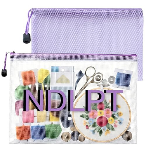 Sabary 2 Pcs Needlepoint Project Bag Clear Mesh Zipper Organizer, Purple - color: clear, purple