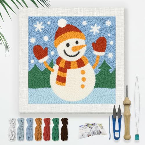 Doodlream Christmas Snowman DIY Punch Needle Embroidery Kit for Adult Beginner, 9.4" Snowman Punch Stitching Craft Set for Starter with Frame, Fabric Pattern, Threader, Yarn, Pinch Needle - color: Christmas Snowman
