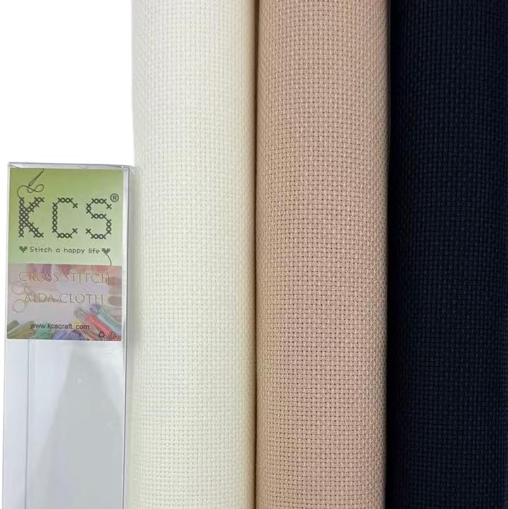 KCS 3 pc of 15" x 18"(38cmx45cm) Counted Cross Stitch Cotton Aida Cloth Needlework Rolled Fabric Box,16CT,Antique White+Khaki+Black - color: Antique White+khaki+black, size: 16CT