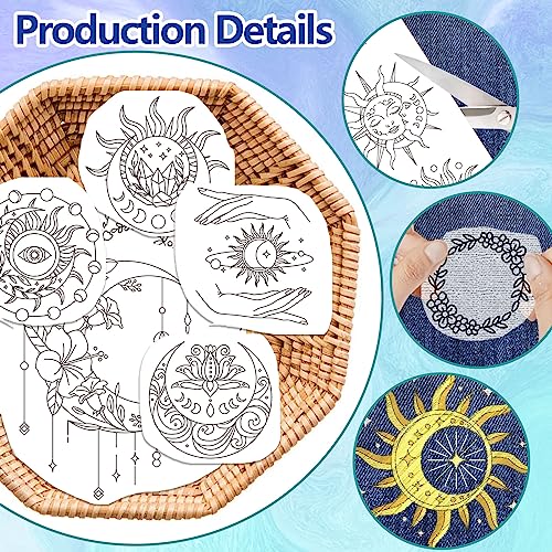 GLOBLELAND 4 Sheets Sun Moon Water Soluble Embroidery Pattern 8.3×11.7 inch - color: Sun Moon