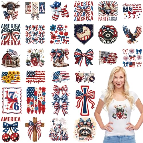 Independence Day DTF Transfers Ready to Press, Iron on Decals for T-Shirts - color: US290
