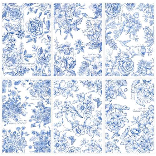Wxiben 6 Pcs Vintage Blue Flower Rub on Transfers for Crafts and Furniture - style: Blue Flower