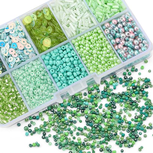 10 Color Small Assorted Glass Seed Beads, Loose Sequins(Green) - color: Green
