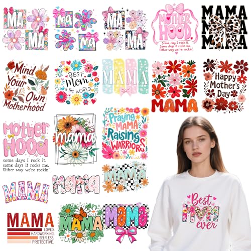 Dtf Transfers Ready to Press -20Pcs Mother's Day Iron on Transfers for Tshirts, Floral Mama Iron on Decals Patches, Flower Mama Heat Transfer Stickers for Clothes Pillows Bag DIY Crafts - color: Mama 555