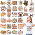 Estune 30 Pcs Retro Groovy Iron on Transfers Mama Boho Floral Heat Transfer Vinyl Vibes Iron on Decals Patches DTF Transfers Stickers Ready to Press for T Shirts Jacket Bag Hat DIY - style: Groovy