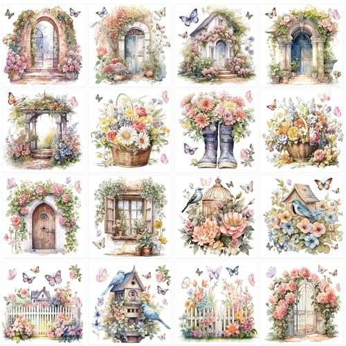 16 Sheets Vintage Rub-On Transfers for Furniture & Crafts, 6 x 6 Inch - style: Garden