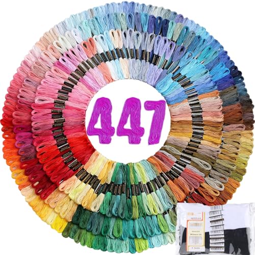 Athena’s Elements Embroidery Floss | Rainbow Thread for Embroidery, Cross Stitch Thread, Crafting Arts Embroidery Strings Bulk with Needles Plus White and Black Floss（447 Colors） - color: All colors-447, size: 447 pieces